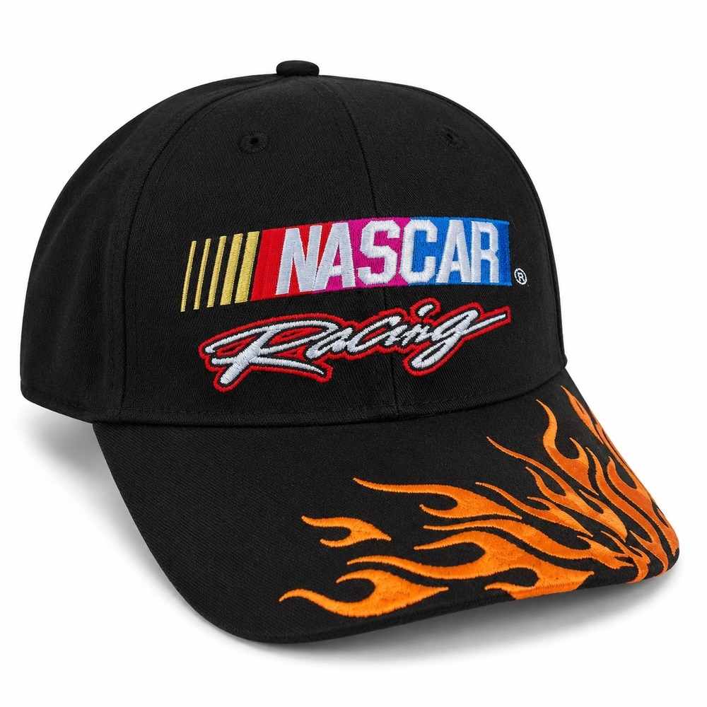 NASCAR OSFM Baseball Cap Black Orange Flame Racing Motorsport Hat